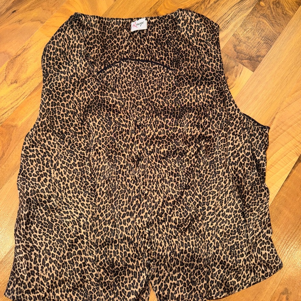 Ravage 100% silk leopard print button up tank top style‎ vest medium